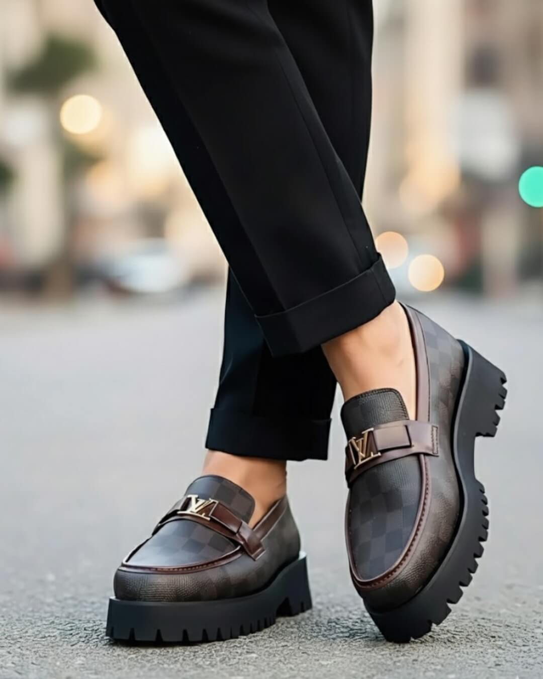 Designer Check Pattern Loafers – LV Edition